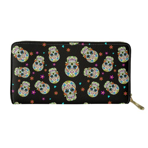 Biyejit Damen-Geldbörse, lange Leder-Geldbörse, florales Handy-Kartenhalter, Clutch-Kapazität, Tasche, Sugar Skull, Einheitsgröße, Casual von Biyejit