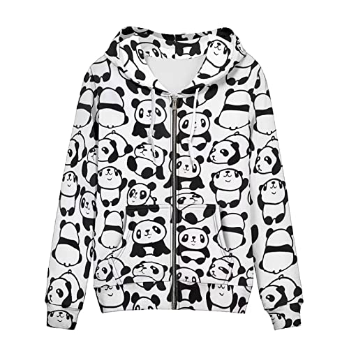 Biyejit Damen-Kapuzenpullover mit Reißverschluss, langärmelig, mit Tasche, Cartoon Panda, 5XL von Biyejit