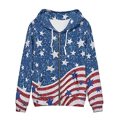 Biyejit Damen-Kapuzenpullover mit Reißverschluss, langärmelig, mit Tasche, US-Flagge Vintage, XL von Biyejit