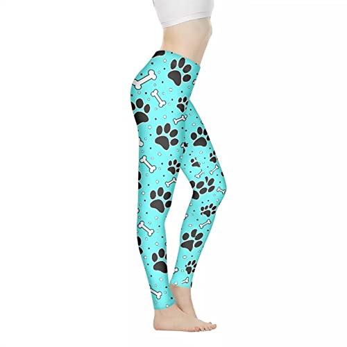 Biyejit Damen-Leggings, Yogahose mit hohem Taillenbund, Workout-Leggings, Blaue Hundepfote, XL von Biyejit