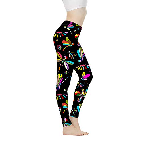 Biyejit Damen-Leggings, Yogahose mit hohem Taillenbund, Workout-Leggings, Bunte Libelle, XXX-Large von Biyejit