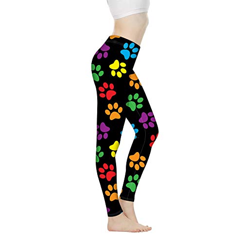 Biyejit Damen-Leggings, Yogahose mit hohem Taillenbund, Workout-Leggings, Buntes Pfotenabdruck., XL von Biyejit