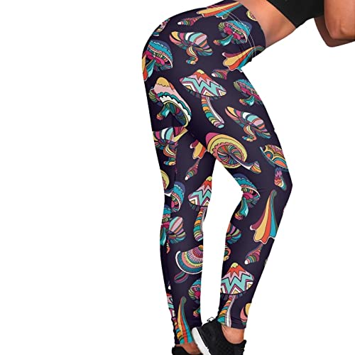 Biyejit Damen-Leggings, Yogahose mit hohem Taillenbund, Workout-Leggings, Cartoon-Pilz, L von Biyejit