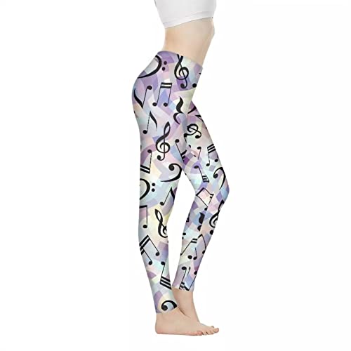 Biyejit Damen-Leggings, Yogahose mit hohem Taillenbund, Workout-Leggings, Musiknotenmuster, L von Biyejit