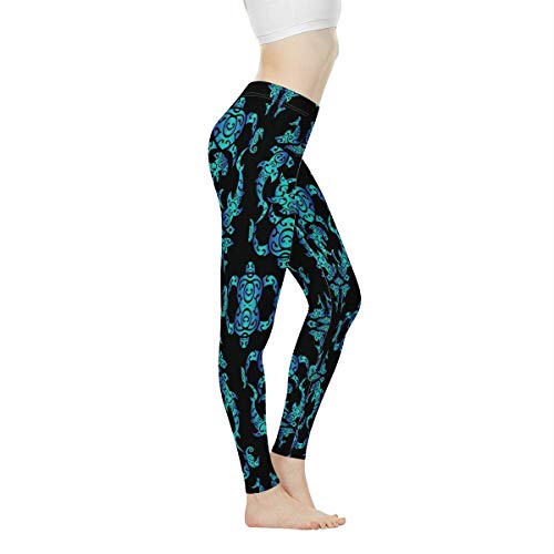 Biyejit Damen-Leggings, Yogahose mit hohem Taillenbund, Workout-Leggings, Polynesische Meeresschildkröte, L von Biyejit