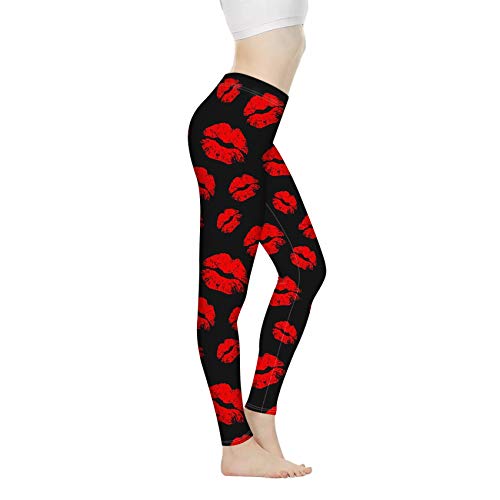 Biyejit Damen-Leggings, Yogahose mit hohem Taillenbund, Workout-Leggings, Rote Lippen Kuss, XL von Biyejit