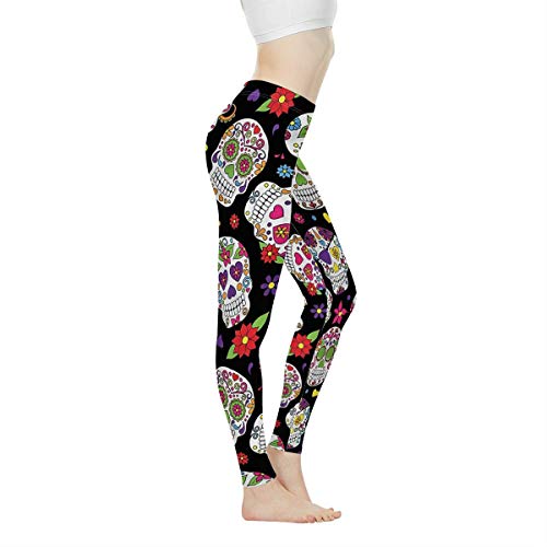 Biyejit Damen-Leggings, Yogahose mit hohem Taillenbund, Workout-Leggings, Süßer Totenkopf, M von Biyejit