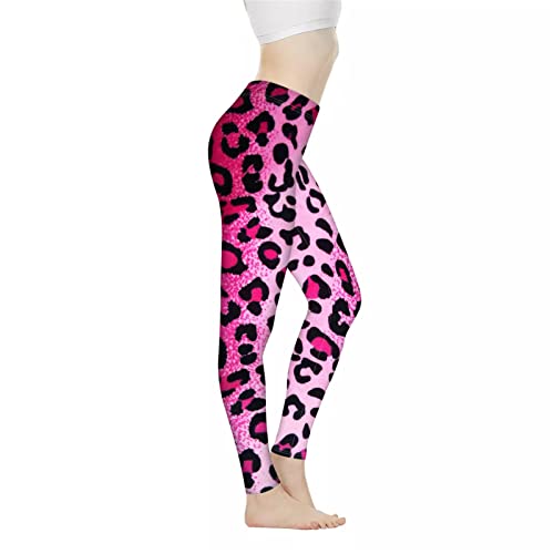 Biyejit Damen-Leggings, hohe Taille, Bauchweg-Effekt, Hose für Yoga, Workout, Laufen, Größe XS-3XL, Leopardenmuster, Rosa, M von Biyejit