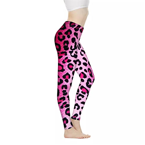 Biyejit Damen-Leggings, hohe Taille, Bauchweg-Effekt, Yogahose, Workout-, Lauf- Leggings, Größe XS–3XL, Leopardenmuster, Rosa, XXL von Biyejit