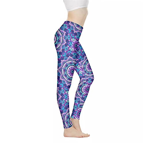 Biyejit Damen-Leggings, hohe Taille, Bauchweg-Effekt, Hose für Yoga, Workout, Laufen, Größe XS-3XL, Mandala Blumen, S von Biyejit