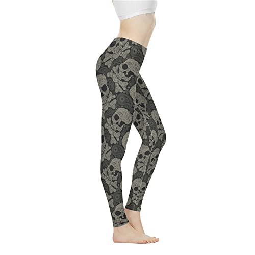 Biyejit Damen-Leggings, hohe Taille, Bauchweg-Effekt, Yogahose, Workout-, Lauf- Leggings, Größe XS–3XL, totenkopf, XS von Biyejit