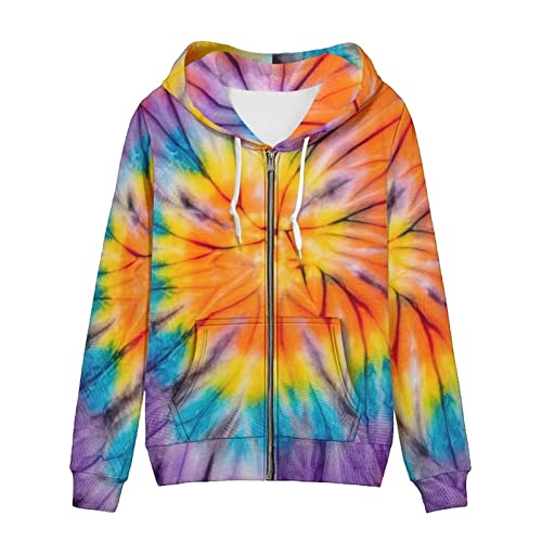 Biyejit Damen Neuheit Print Zip Up Hoodies Langarm Kapuzenpullover Sweatshirt Jacke mit Tasche, Bunte Wirbel, XXL von Biyejit