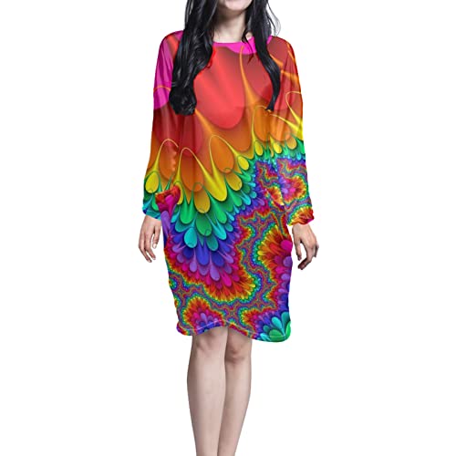 Biyejit Damen Polyester Nachthemd Nachtwäsche Langarm Shirt Casual Sleepdress mit Zwei Taschen Größe S-5XL, Tribal Batik, 48 von Biyejit