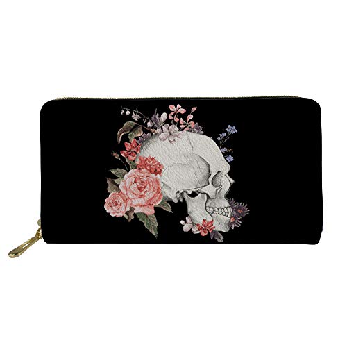 Biyejit Lange Damen-Geldbörse aus Leder, Kreditkartenhalter, Handy-Clutch, große Kapazität, mit Reißverschluss, Blumenkädel, Einheitsgröße, Casual von Biyejit