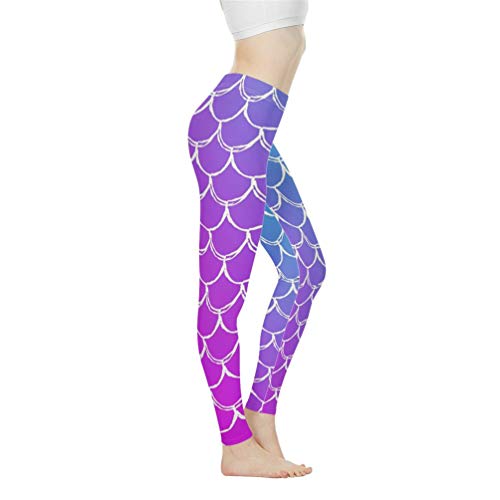 Biyejit Damen-Yogahose mit hoher Taille, Leggings für Damen, Workout, Leggings für Damen, Schuppenmuster, mit Schuppen, Waage, L von Biyejit