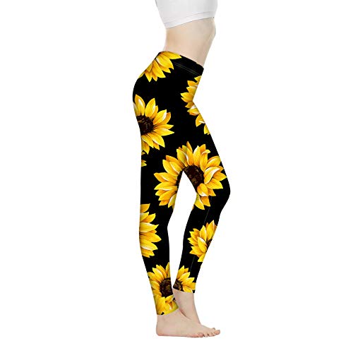 Biyejit Damen-Leggings, Yogahose mit hohem Taillenbund, Workout-Leggings, Sonnenblumen, M von Biyejit