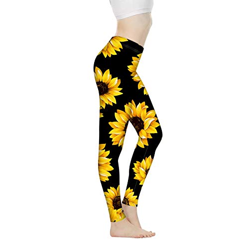 Biyejit Damen-Leggings, Yogahose mit hohem Taillenbund, Workout-Leggings, Sonnenblumen, XXX-Large von Biyejit