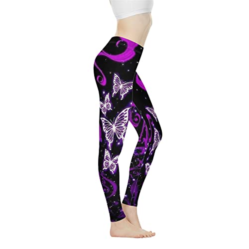 Biyejit Damen-Leggings, Yogahose mit hohem Taillenbund, Workout-Leggings, violettfarbener schmetterling, M von Biyejit