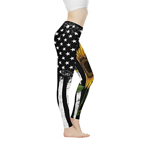 Biyejit Damen-Leggings, Yogahose mit hohem Taillenbund, Workout-Leggings, Amerikanische Flagge Sonnenblume, XL von Biyejit