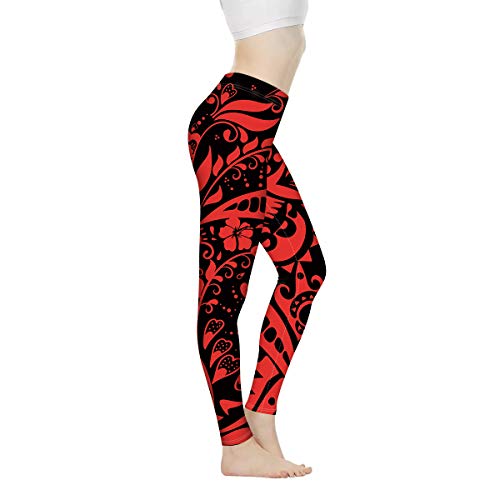 Biyejit Damen-Leggings, Yogahose mit hohem Taillenbund, Workout-Leggings, Polynesisches Blumenmuster, L von Biyejit