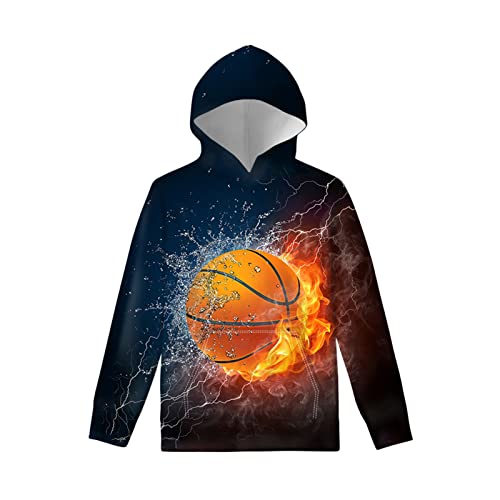 Biyejit Fleece-Hoodies für Jungen und Mädchen, Plüschpullover, lässig, mit Tasche, für Kinder im Alter von 6–16 Jahren, Basketball, 14-16 Jahre von Biyejit