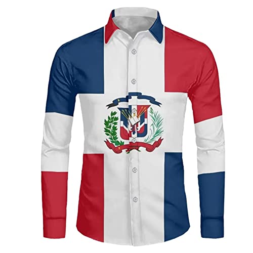 Biyejit Herren Casual Langarm Kleid Hemd Faltenfrei Regular Fit Formal Business Button Down Hemden XS-6XL, Dominikanische Flagge., L von Biyejit