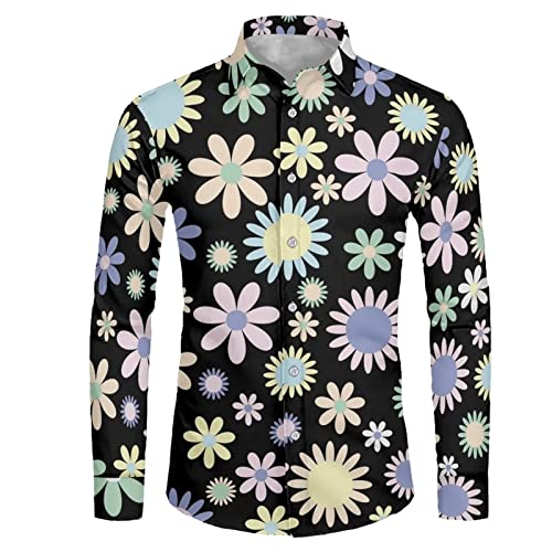 Biyejit Herren Casual Langarm Kleid Hemd Faltenfrei Regular Fit Formal Business Button Down Hemden XS-6XL, Hippie-Blumenmuster, 6XL von Biyejit