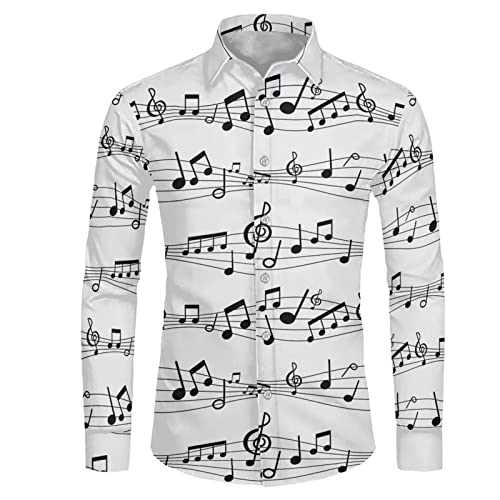 Biyejit Herren Casual Langarm Kleid Hemd Faltenfrei Regular Fit Formal Business Button Down Hemden XS-6XL, Musiknotizen, XXL von Biyejit