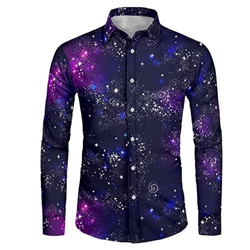 Biyejit Herren Casual Langarm Kleid Hemd Faltenfrei Regular Fit Formal Business Button Down Hemden XS-6XL, Stellar Galaxy, 6XL von Biyejit
