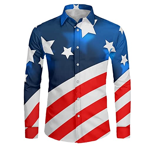 Biyejit Herren Casual Langarm Kleid Hemd Faltenfrei Regular Fit Formal Business Button Down Hemden XS-6XL, US-Flagge, XL von Biyejit