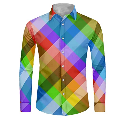 Biyejit Herren Langarmhemd Slim Fit Casual Grafik Business Formal Button Up Shirts, Buntes Karomuster, XL von Biyejit