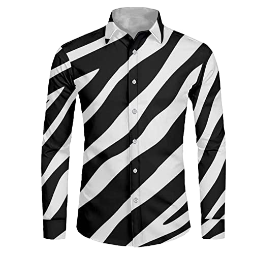 Biyejit Herren-Langarmshirt, normale Passform, leger, Button-Down-Hemd für Männer, Teenager, Größe XS-6XL, Zebramuster, L von Biyejit