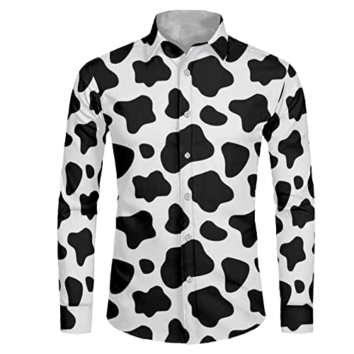 Biyejit Herren Muscle Fit Dress Shirts Faltenfrei Langarm Casual Button Down Shirt Größe XS-6XL, Schwarz Weiß Kuhdruck, M von Biyejit