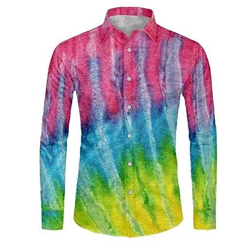 Biyejit Herren Neuheit bedruckte Hemden Casual Langarm Button Down Kleid Hemd Tops Einzigartiges Muster Übergröße XS-6XL, Regenbogenfarben., 58 von Biyejit