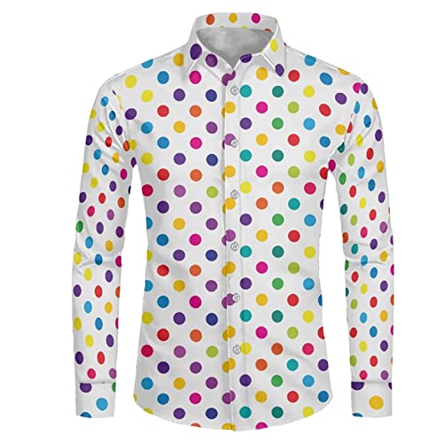 Biyejit Herrenhemd Langarm Neuheit Bedruckte Button Down Kleid Hemden Regular Fit XS-6XL, Bunt gepunktet, 3XL von Biyejit