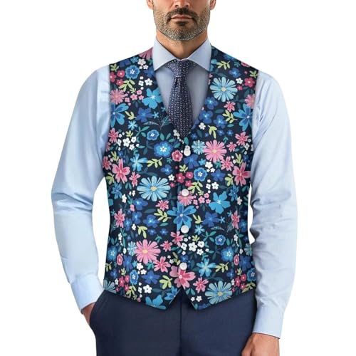 Biyejit Hippie Blumen Herren Westen formelle Anzugweste mit Knopf Slim Classic Kleid Weste für Business Smoking Party Hochzeit Größe S-4XL, Hippie-Blumen, 3XL von Biyejit