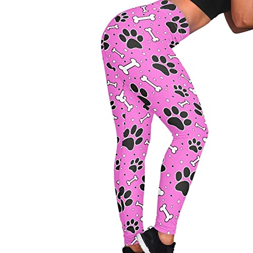 Biyejit Hohe Taille Workout Leggings für Frauen Bauchkontrolle Dehnbare Sport Fitness Yoga Hose, Rosa Hundepfote, L von Biyejit