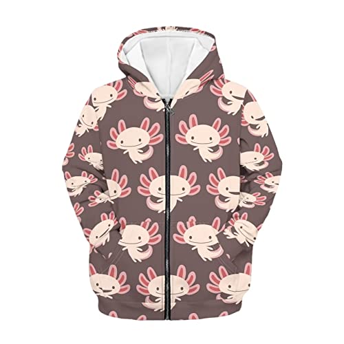 Biyejit Jungen Mädchen Fleece Hoodies Plüsch Pullover Hoodie Casual Kapuzenpullover Sweatshirts mit Tasche für Alter 6-16 Kinder, Cartoon Axolotl, 8-10 Jahre von Biyejit