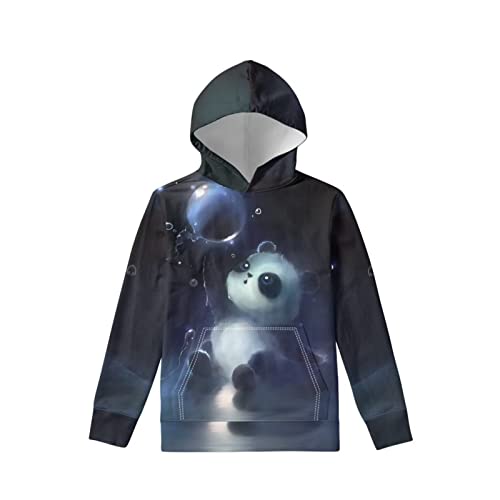 Biyejit Jungen Mädchen Fleece Hoodies Plüsch Pullover Hoodie Casual Kapuzenpullover Sweatshirts mit Tasche für Alter 6-16 Kinder, Niedlicher Cartoon Panda, 11 - 13 Jahre von Biyejit