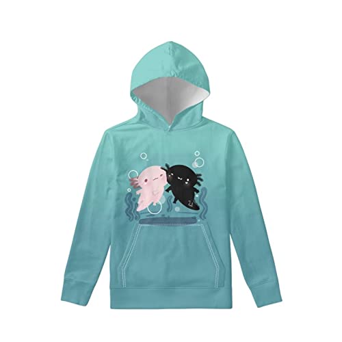 Biyejit Jungen Mädchen Fleece Hoodies Plüsch Pullover Hoodie Casual Kapuzenpullover Sweatshirts mit Tasche für Alter 6-16 Kinder, Niedliches Cartoon-Axolotl, 8-10 Jahre von Biyejit