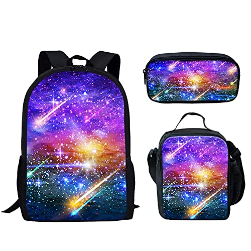 Biyejit Kinder Rucksack Kinder Schulranzen Set mit Lunchbox Federmäppchen 3-teilig für Jungen Mädchen Gr. Einheitsgröße, Galaxy Stars von Biyejit