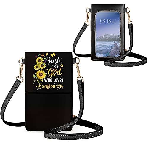 Biyejit Kleine Crossbody Handytasche für Frauen Handy Schultertaschen Kartenhalter Brieftasche Geldbörse Touchscreen Tasche, Sonnenblumen Wörter von Biyejit