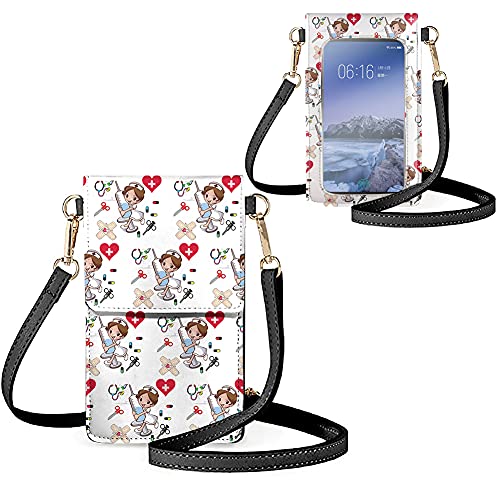 Biyejit Kleine Crossbody-Touchscreen-Handytasche für Damen, Handy-Schultertaschen, Kartenhalter, Geldbörse, Nurse Print von Biyejit