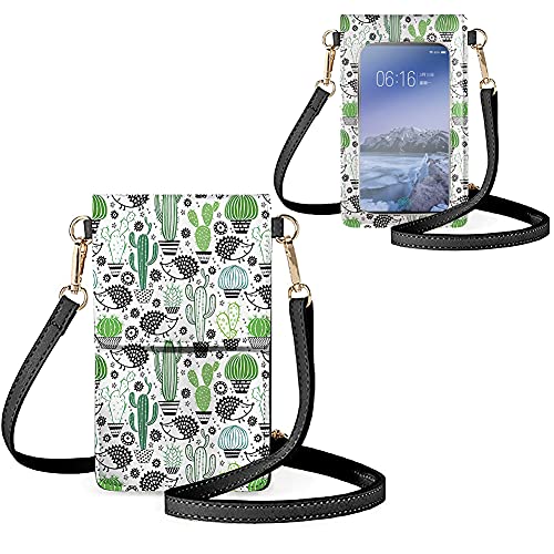 Biyejit Kleine Crossbody Handytasche für Frauen Handy Schultertaschen Kartenhalter Brieftasche Geldbörse Touchscreen Tasche, Igel-Kaktus von Biyejit