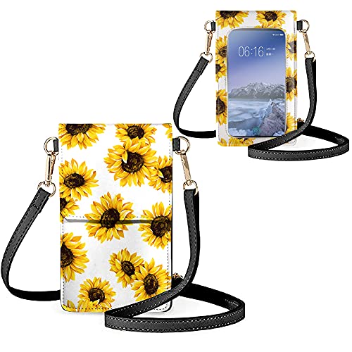 Biyejit Kleine Crossbody Handytasche für Frauen Handy Schultertaschen Kartenhalter Brieftasche Geldbörse Touchscreen Tasche, Sonnenblumen, Einheitsgröße von Biyejit