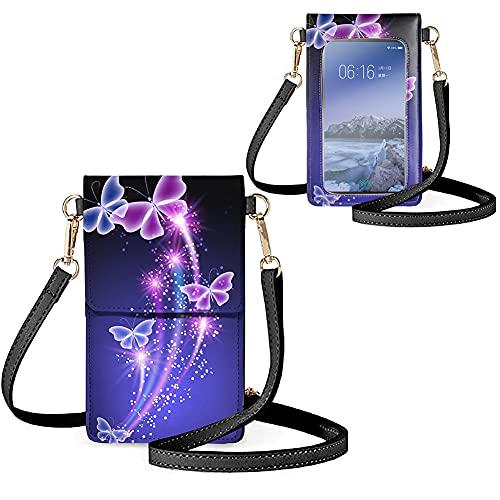 Biyejit Kleine Umhängetasche für Frauen, Handy-Schultertaschen, Kartenhalter, Geldbörse, Touchscreen-Tasche, Starry Butterfly, Einheitsgröße von Biyejit