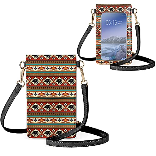 Biyejit Kleine Umhängetasche für Damen, Handy-Schultertaschen, Kartenhalter, Geldbörse, Touchscreen-Tasche, Ethnischer Tribal-Bär, Small von Biyejit