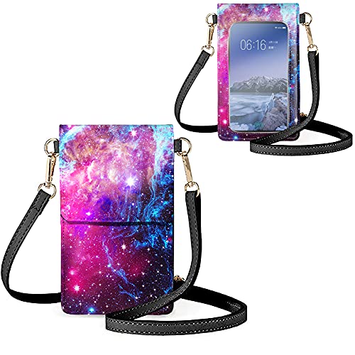 Biyejit Kleine Crossbody-Touchscreen-Handytasche für Damen, Handy-Schultertaschen, Kartenhalter, Geldbörse, Geldbörse, Galaxy Stars, Small von Biyejit