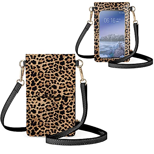 Biyejit Kleine Crossbody-Touchscreen-Handytasche für Damen, Handy-Schultertaschen, Kartenhalter, Geldbörse, leopardenmuster von Biyejit