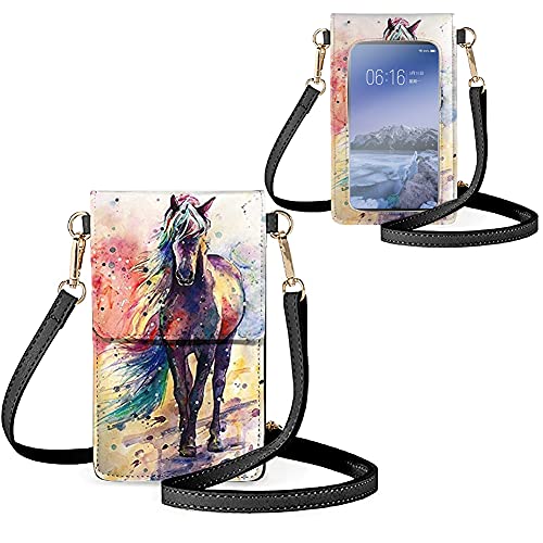 Biyejit Kleine Crossbody-Touchscreen-Handytasche für Damen, Handy-Schultertaschen, Kartenhalter, Geldbörse, Pferdedruck von Biyejit